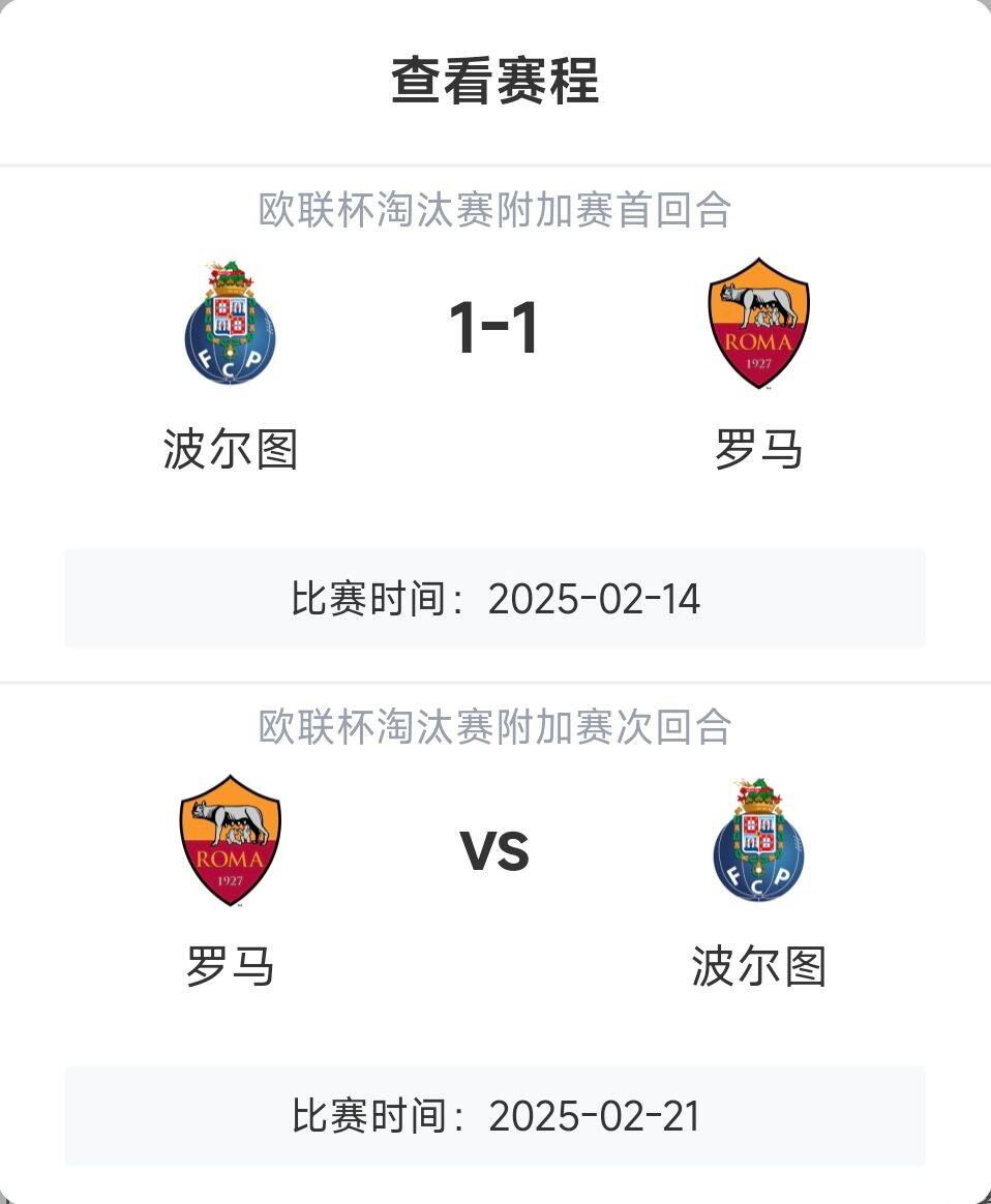 罗马顶得住吗？意甲欧战8队3队直通4队出局，罗马首回合1-1波尔图